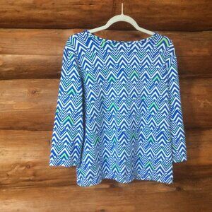 Melly M Madden Chevron Bright Blue/Green/White EUC Activewear Pullover Size XXL